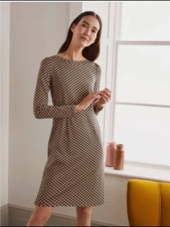 Boden Kathleen Jersey Dress Pink Yellow Black Floral Bud US 12 - Picture 2 of 7